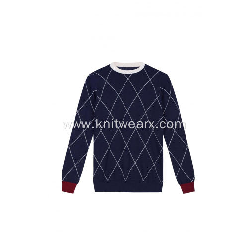 Boy's Knitted Diamond Checks Crew-Neck Pullover